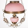 VICTORIAN PEACHBLOW KEROSENE HANGING / LIBRARY LAMP