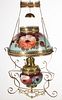 VICTORIAN FLORAL STENCIL-DECORATED KEROSENE HANGING / LIBRARY LAMP