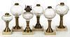 ASSORTED FLINT AND MARBLE EAPG WHALE OIL / FLUID STAND LAMPS, LOT OF SIX