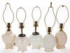 ALADDIN ALACITE AND MOOSTONE ELECTRIC TABLE LAMPS, LOT OF FIVE