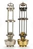 ALADDIN MODEL 12 BRASS AND NICKEL KEROSENE FOUR-POST HANGING LAMPS, LOT OF TWO