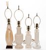 ALADDIN IVORY / ALACITE GLASS ELECTRIC TABLE LAMPS, LOT OF FOUR