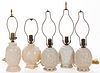 ALADDIN ALACITE FLORAL GLASS ELECTRIC TABLE LAMPS, LOT OF FIVE