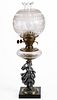 E. MILLER NO. 48 VARIANT / VICTORIAN WOMAN FIGURAL STEM KEROSENE STAND LAMP