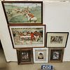 BX 6 FRAMED ITEMS- THE FALLOWFIELD HUNT 15 3/4" X 20 3/4", HUNT 11 1/2" X 19", 11" X 13 1/2", 3 JACK MILLER PHOTOS OF OUTHOUSES