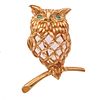 Agate, 14k Yellow Gold Owl Pin