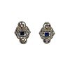 Art Deco 18k Gold Earrings with Diamonds and Sapphires
