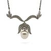 3.40 Ctw in Diamonds Art Deco Platinum Necklace with Pearl