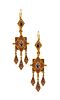 Italy 1850 Roma Egyptian Revival Micro Mosaic Earrings In 18K Gold