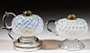 ASSORTED OPALESCENT GLASS KEROSENE FOOTED FINGER LAMPS, LOT OF TWO