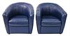 A Pair of Blue Leather Club Chairs