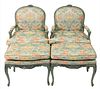 A Pair of Custom Trouvailles Inc. Silk Louis XV Style Fauteuils