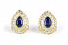 A Pair of David Webb Gold, Diamond and Sapphire Earclips