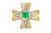 An Emerald, Diamond and Gold Brooch