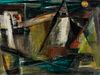 Reuben Tam (Am. 1916-1991), Sailboat and Moon, Monhegan, Oil on masonite, framed