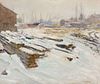 Caleb Arnold Slade (Am. 1882-1961), Winter Wharf, Oil on canvas, framed