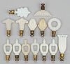 ALADDIN ALACITE AND OPALESCENT GLASS ELECTRIC LAMP FINIALS, LOT OF 14