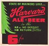 1930s State of Mainers Like Harvard Ale Cardboard Tacker Sign Lowell Massachusetts