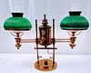 A Brass Student Double Glass Shade Lamp