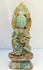 Jade Quan Yin Carved Statue Nephrate Green Jade Goddest