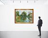 Jean Kevorkian (b. 1933), Man fishing in a lotus pond, Oil on canvas, 45" H x 58" W