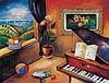 Oleg Nikulov- Original Giclee on Canvas "Piano with Countryside View"