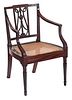 Fine American Federal Carved Mahogany Caned Open Armchair