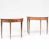 Two George III Inlaid Mahogany Demilune Console Tables