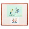 BILL HANNA y JOE BARBERA. a) The Flintstones y b) The Jetsons. Una firmada. Impresiones digitales. Piezas: 2. 27 x 26 cm y 15 x 20 cm