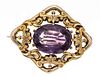 Biedermeier amethyst brooch c. 1850 GG 375/000 unstamped, tested, with an oval faceted amethyst 22,3