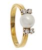 Akoya pearl diamond ring GG/WG 585/000 unstamped, tested, with one white Akoya pearl 6,3 mm and 4