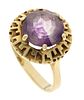 Amethyst ring 585/000 with one round faceted amethyst 10 mm, RG 51, ring band slightly bent, 5,6 g
