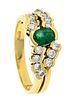 Emerald diamond ring GG 585/000 with one oval faceted emerald 6 x 4.4 mm and 14 brilliant-cut