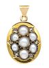 Oriental pearl-diamond rose pendant GG 585/000 around 1900 with oriental pearls 4 - 2,5 mm and