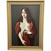 SCOTTISH LADY IN RED SHAWL OIL PAINTING