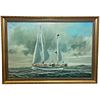 RACING SAILING YACHT OIL PAINTING