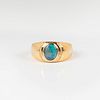 Men's 14K Gold Ring with Large Oval Opal and Diamonds
