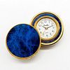 Vintage Carotee Quartz Pocket Watch Gold Tone Blue Enamel