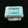 STERLING SILVER TURQUOISE SQUARE RING - SIGNED PB