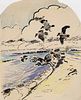 Focke, Wilhelm H. 1878 - Bremen - 1974. raven crows on the beach. 1920. ink brush, color chalk and