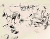 Focke, Wilhelm H. 1878 - Bremen - 1974. Horses in the pasture and in the water. 1911. ink pen