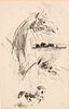 Focke, Wilhelm H. 1878 - Bremen - 1974. 3 washed charcoal/pencil drawings/paper, horse studies,