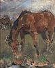 Focke, Wilhelm H. 1878 - Bremen - 1974. grazing horses. Oil/canvas/plate, unsigned, 19.5 x 18 cm,