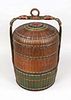 China wicker basket, China or Vietnam, 20th c., woven stacking basket with hanging, according to inscription for liquor, h 70cm