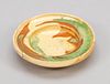 Tang-Sancai plate, China, probably Tang dynasty(618-906), earthenware with tri-color river glaze, 1 chip, d 8.5cm