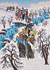 Colorful peasant painting, China, 60s 20th c., colors on paper, the procession of Chinese peasants at the spring festival to the village, signed, 79x5