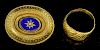 Victorian gold enamel and pearl mourning brooch and a high carat gold ring, stamped 24 ct