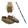 NO RESERVE - Group of 3 - 1890-1900 Northern Plains Beaded Leather Moccasins,  Beaded Leather Bag and  Beaded Spear with hand forged metal tip.(DW1344
