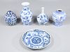 Group of Five Antique Chinese Blue on White Porcelain