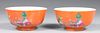 Pair Chinese Orange Ground Enameled Porcelain Bowls